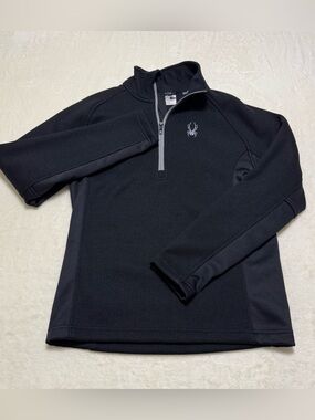 Spyder Core Sweater Men’s Black Waffle Knit Fleece Lined Sweater 1/4 Zip Small